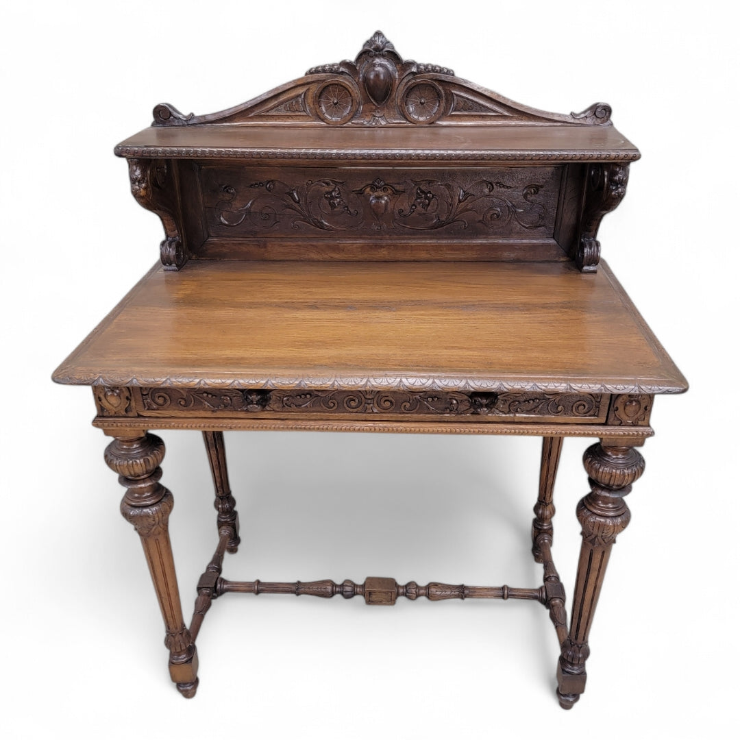 Antique French Carved Oak Petite Writing Desk