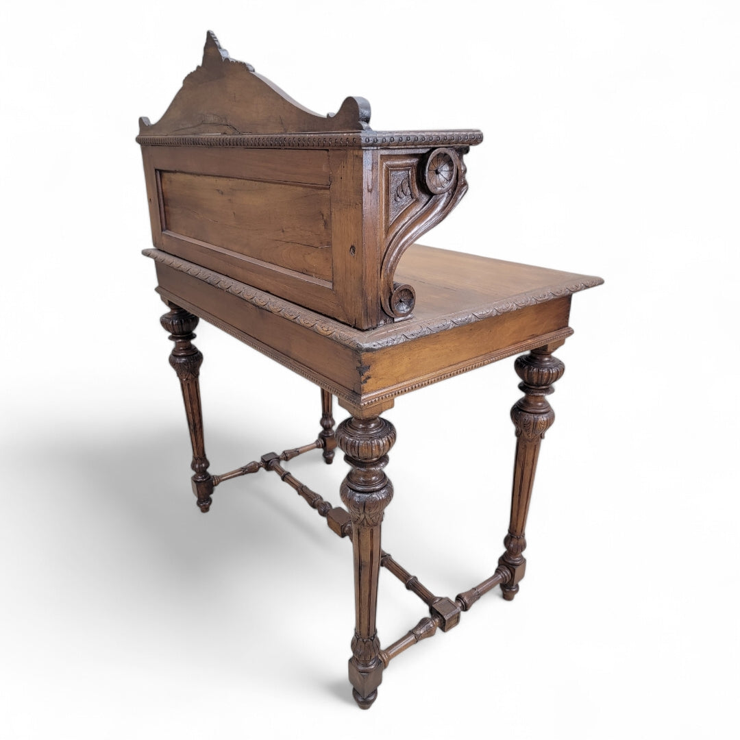 Antique French Carved Oak Petite Writing Desk
