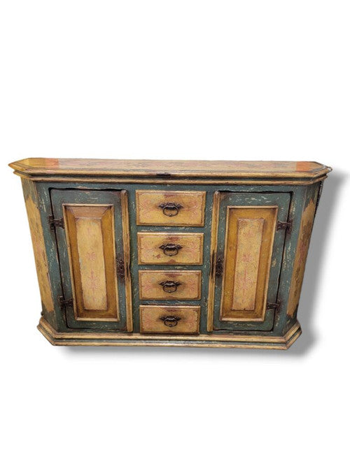 Antique French Country Hand Painted Floral Motif Sideboard/Credenza