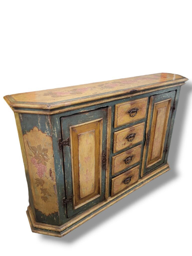Antique French Country Hand Painted Floral Motif Sideboard/Credenza