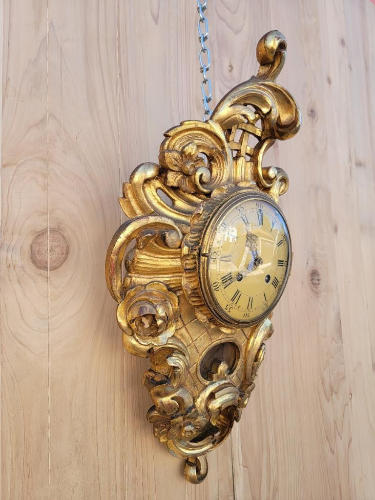 Antique Swedish Westerstrand Gold Rococo Carved Cartouche Wall Clock