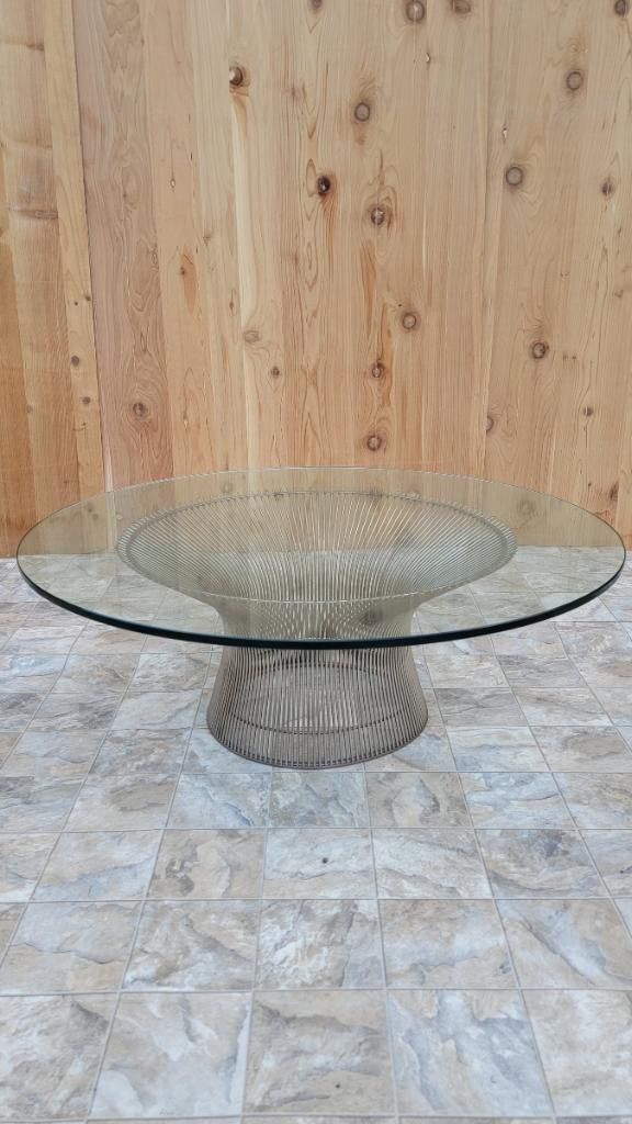 Mid Century Modern Warren Platner for Knoll Circular Wire Base Glass Top Coffee Table