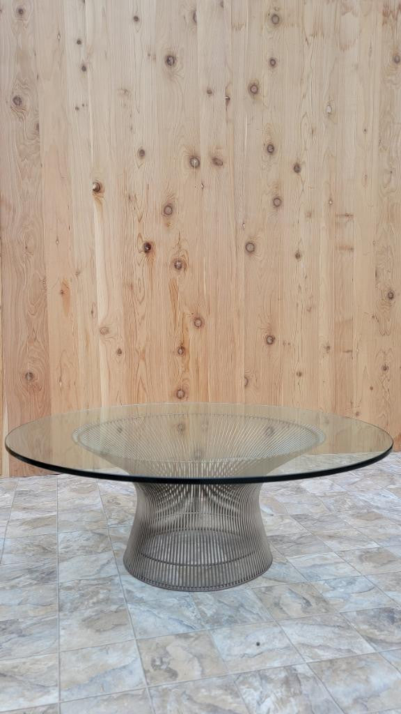 Mid Century Modern Warren Platner for Knoll Circular Wire Base Glass Top Coffee Table