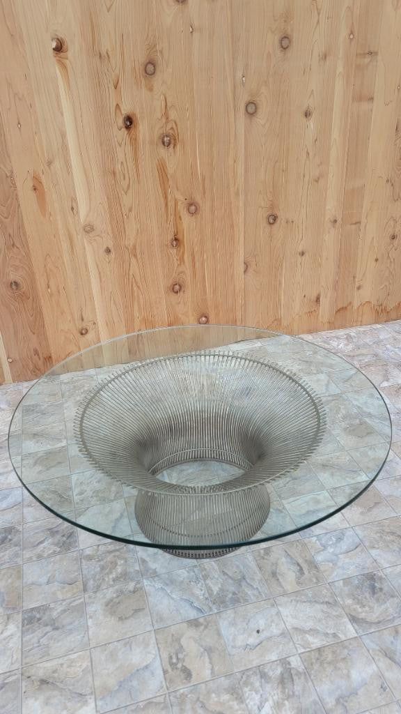 Mid Century Modern Warren Platner for Knoll Circular Wire Base Glass Top Coffee Table