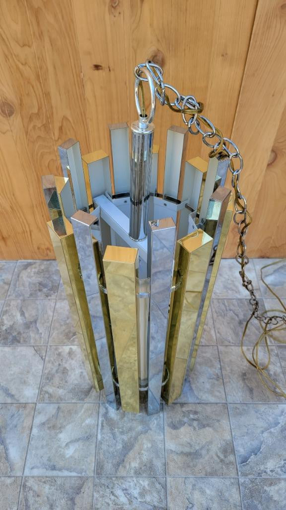 Mid Century Modern Gaetano Sciolari Brass and Chrome Pendant Light