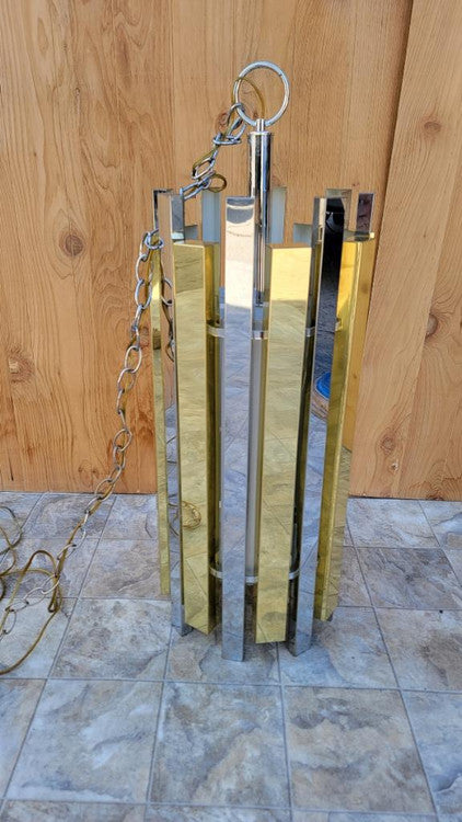 Mid Century Modern Gaetano Sciolari Brass and Chrome Pendant Light