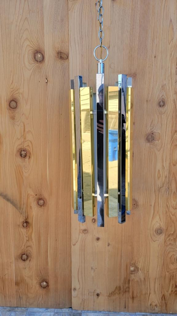 Mid Century Modern Gaetano Sciolari Brass and Chrome Pendant Light