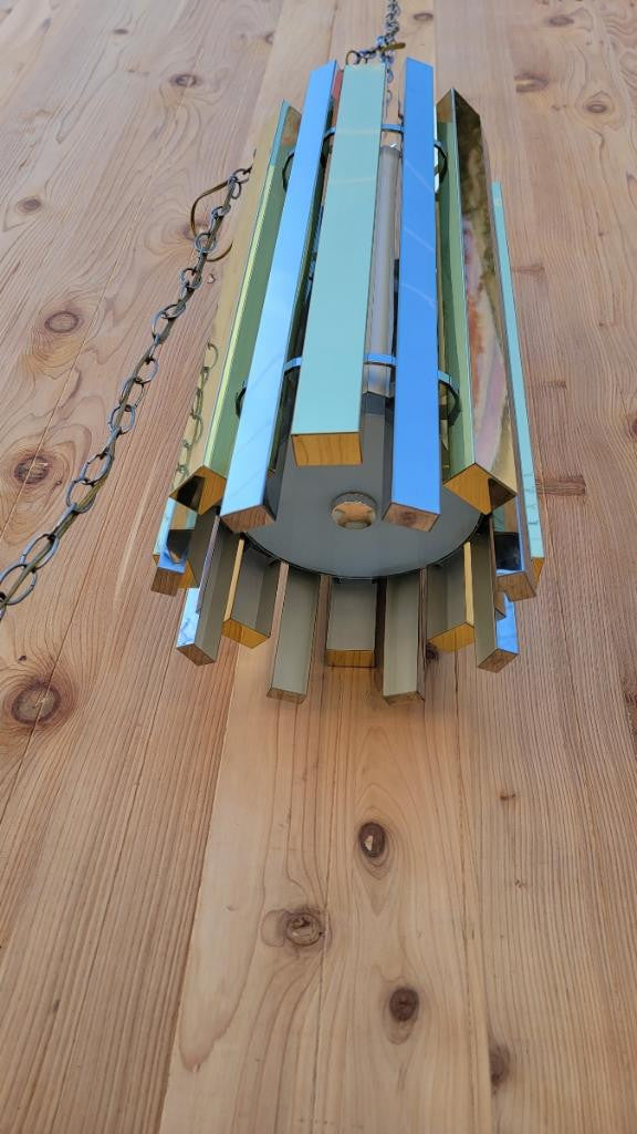 Mid Century Modern Gaetano Sciolari Brass and Chrome Pendant Light