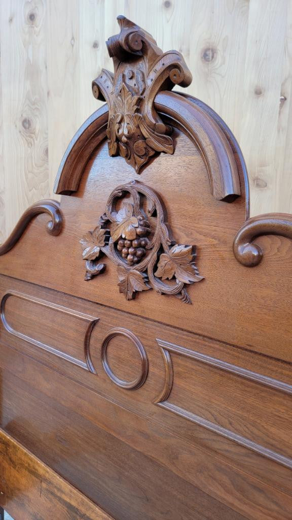Antique Renaissance Victorian Hand Carved Black Walnut Full Size Bed Frame by Eastlake