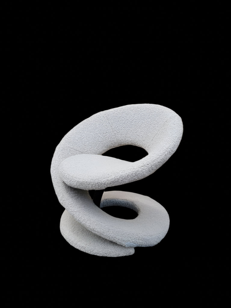 Vintage Postmodern Louis Durot Style Spiral Ribbon Lounge Newly Reupholstered in Boucle