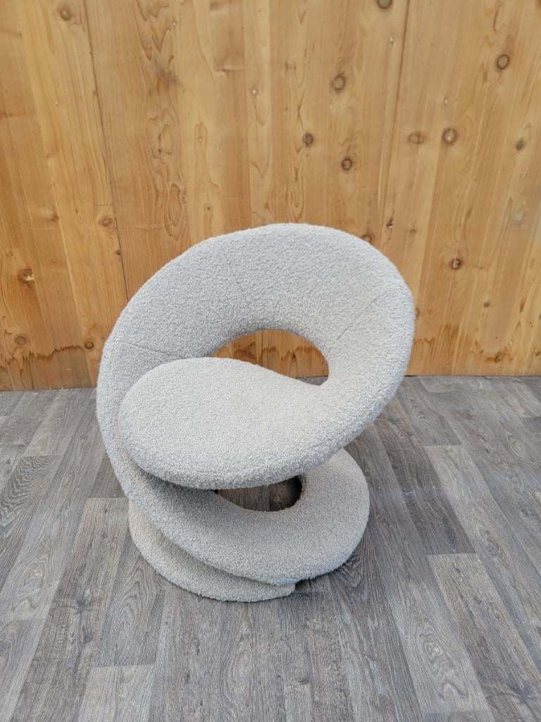 Vintage Postmodern Louis Durot Style Spiral Ribbon Lounge Newly Reupholstered in Boucle