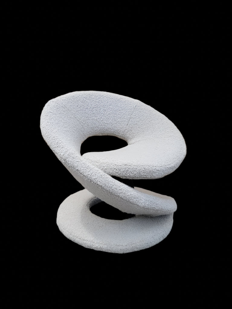 Vintage Postmodern Louis Durot Style Spiral Ribbon Lounge Newly Reupholstered in Boucle