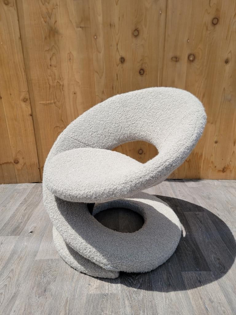 Vintage Postmodern Louis Durot Style Spiral Ribbon Lounge Newly Reupholstered in Boucle