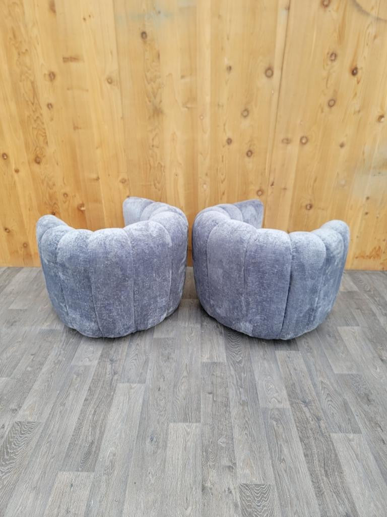 Mid Century Modern Channel-Back Swivel Lounge Chairs Newly Reupholstered in Boucle