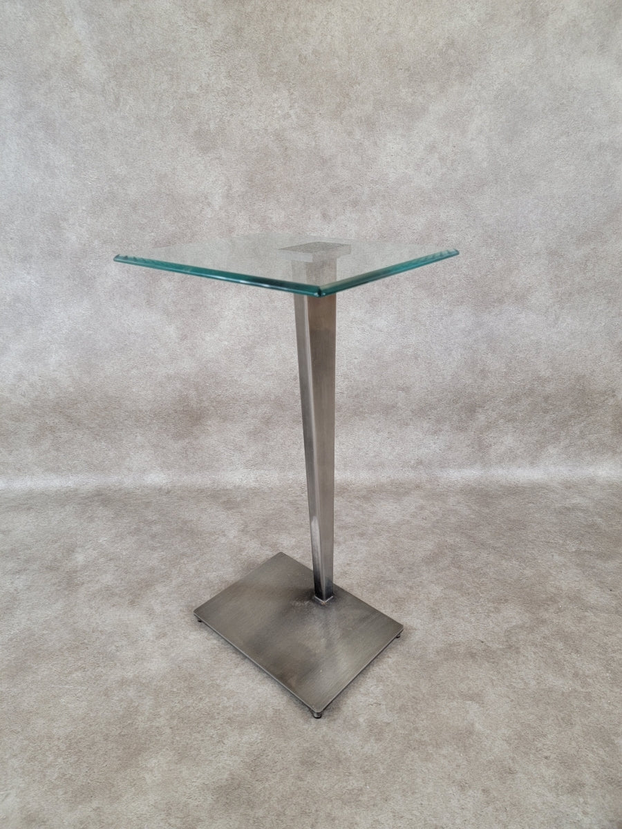 Vintage Modern Glass Top Metal Pedestal Base Cocktail Table