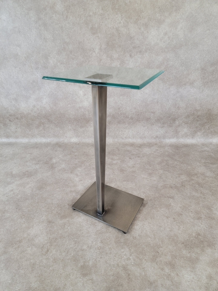 Vintage Modern Glass Top Metal Pedestal Base Cocktail Table