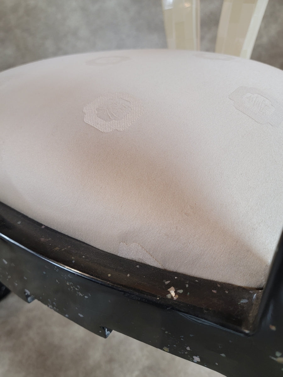 Vintage Postmodern Sculptural Tessellated Stone and Mother of Pearl Inlay Lacquer Chairs - Set of 6