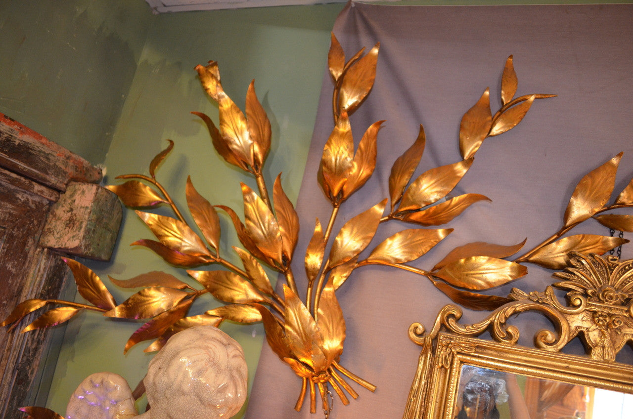 Mid Century Modern Monumental Hans Kogl Gold Gilt Leaf Wall Sconce