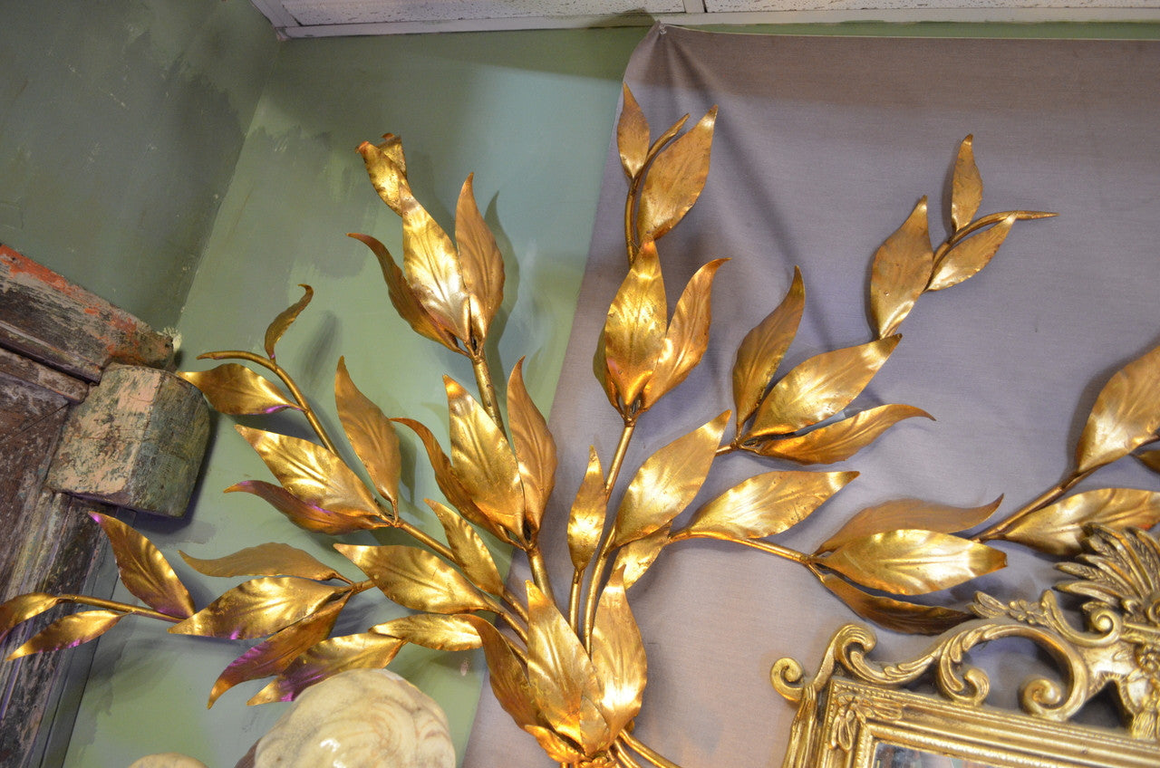 Mid Century Modern Monumental Hans Kogl Gold Gilt Leaf Wall Sconce