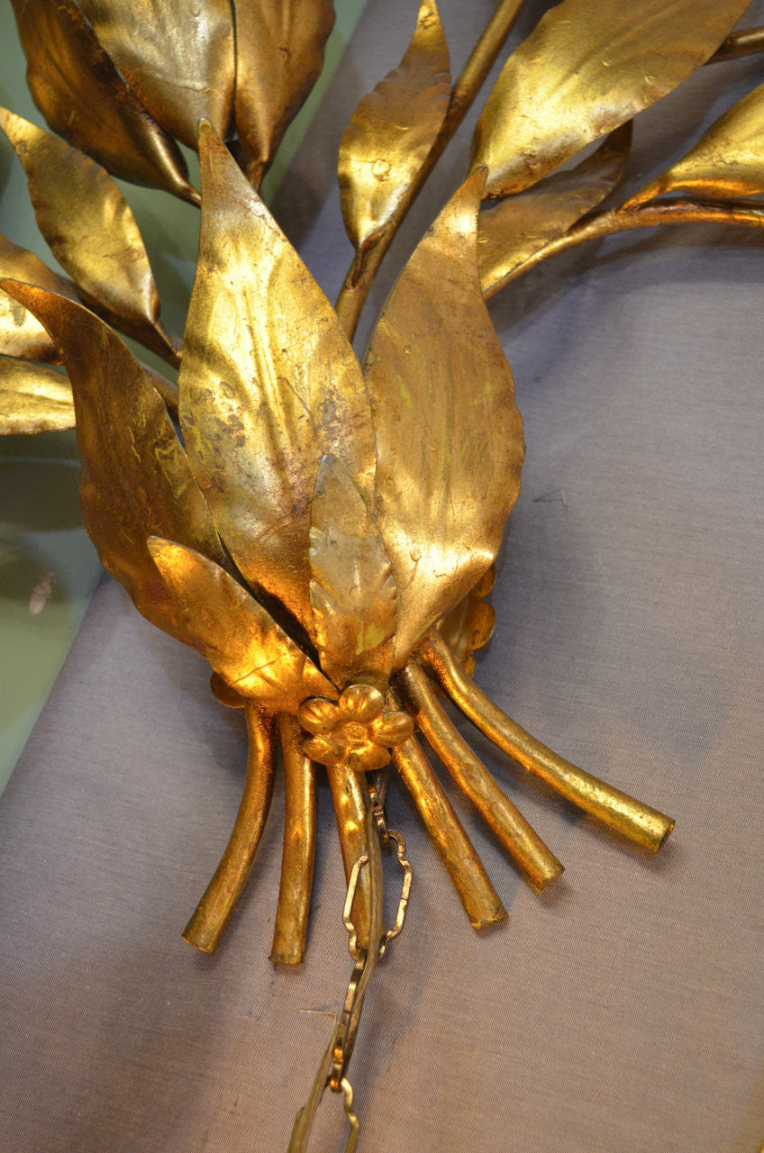 Mid Century Modern Monumental Hans Kogl Gold Gilt Leaf Wall Sconce