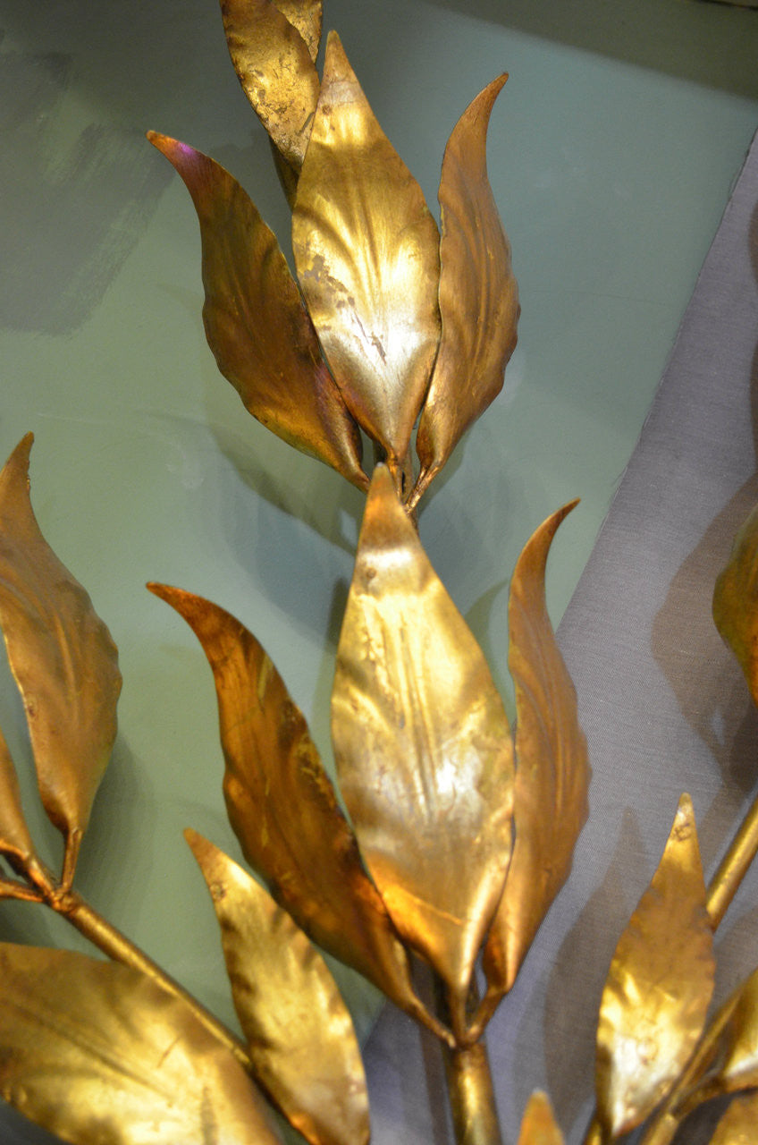 Mid Century Modern Monumental Hans Kogl Gold Gilt Leaf Wall Sconce