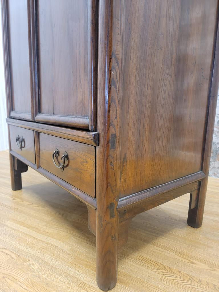 Antique Shanxi Province Tall 2 Drawer Elmwood Cabinet
