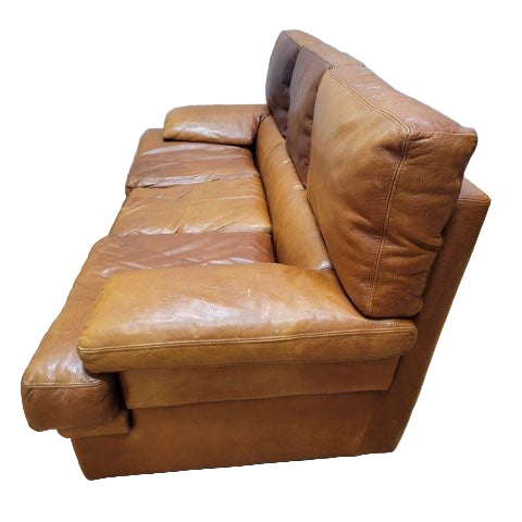 Vintage Italian Distressed Cognac Leather Sofa