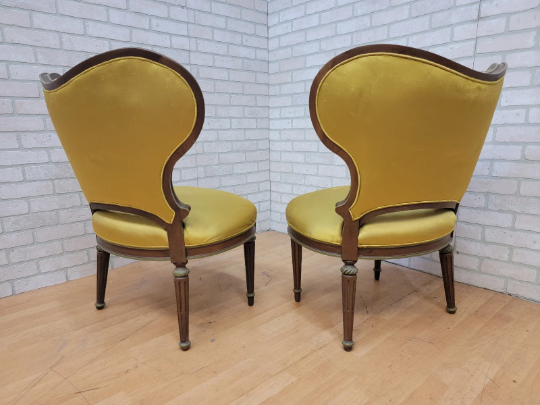 Hollywood Regency Grosfeld House Asymmetrical Tufted Boudoir Chairs Silk - Pair