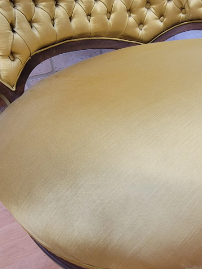 Hollywood Regency Grosfeld House Asymmetrical Tufted Boudoir Chairs Silk - Pair