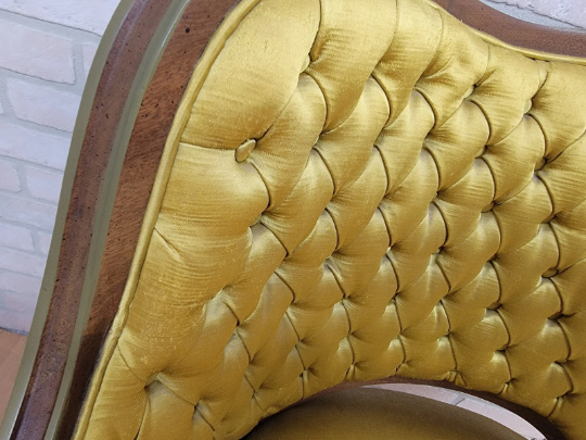 Hollywood Regency Grosfeld House Asymmetrical Tufted Boudoir Chairs Silk - Pair
