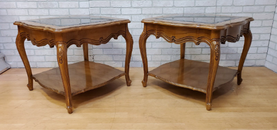 Vintage French Country Inlaid End Tables with Console Table by Thomasville Furniture Co - 3 Piece Set
