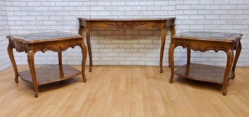 Vintage French Country Inlaid End Tables with Console Table by Thomasville Furniture Co - 3 Piece Set