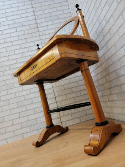 Antique Biedermeier Style Cherrywood Swing Mirror Vanity Table & Stool