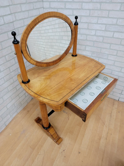 Antique Biedermeier Style Cherrywood Swing Mirror Vanity Table & Stool