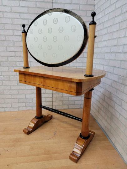 Antique Biedermeier Style Cherrywood Swing Mirror Vanity Table & Stool