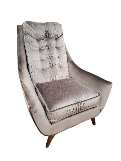 Mid Century Modern Adrian Pearsall Style High Back Lounge Chair Newly Reupholstered in Velvet