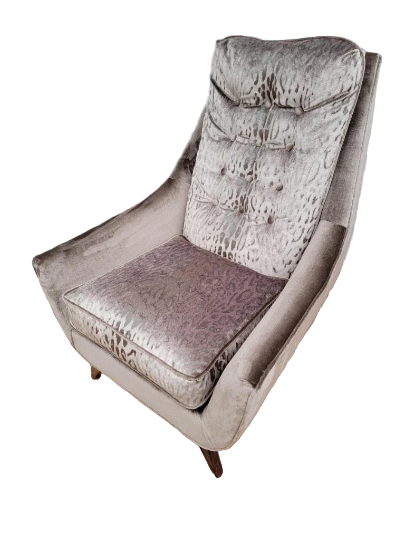 Mid Century Modern Adrian Pearsall Style High Back Lounge Chair Newly Reupholstered in Velvet