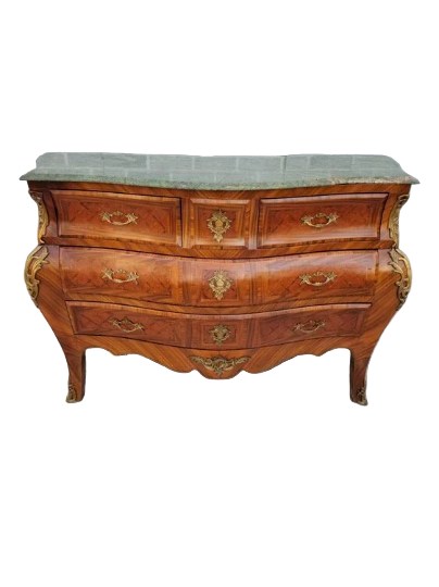 Antique French Louis XIV Style Rosewood Tombeau Serpentine Marble Top Commode