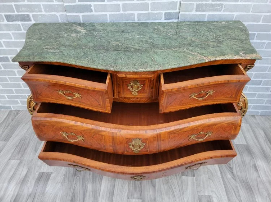 Antique French Louis XIV Style Rosewood Tombeau Serpentine Marble Top Commode