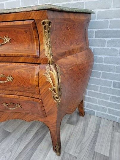 Antique French Louis XIV Style Rosewood Tombeau Serpentine Marble Top Commode