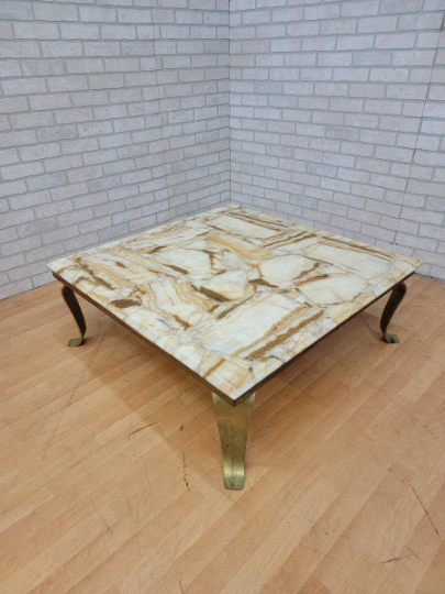 Mid Century Modern Arturo Pani for Muller of Mexico Square Onyx and Brass Coffee Table