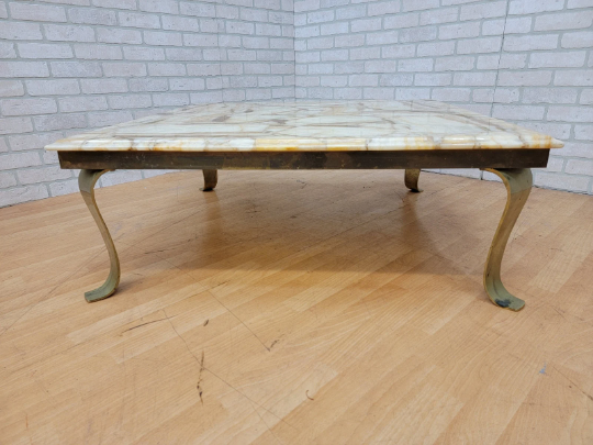 Mid Century Modern Arturo Pani for Muller of Mexico Square Onyx and Brass Coffee Table