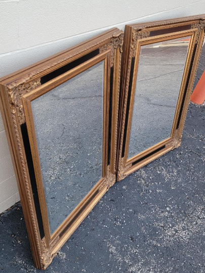 Vintage Colonial Baroque Style Carved Framed Wall Mirrors - Pair