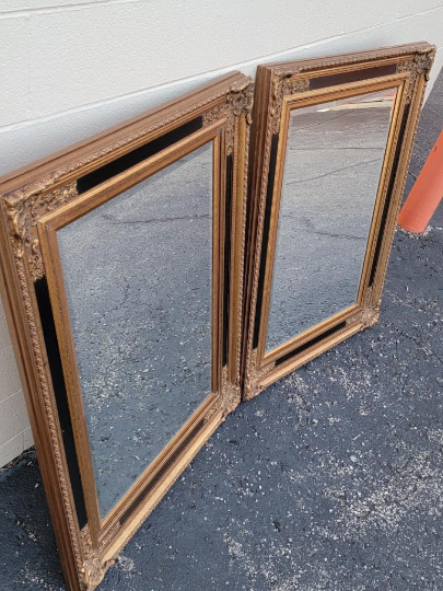 Vintage Colonial Baroque Style Carved Framed Wall Mirrors - Pair