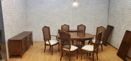 Vintage French Country Thomasville Walnut Cane Back Dining Chairs Tab