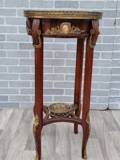 Antique French Neoclassical Louis XVI Mahogany with Brass Ormolu Accent Table