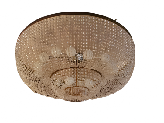 Vintage Crystal and Brass Flush Mount Ballroom Chandelier