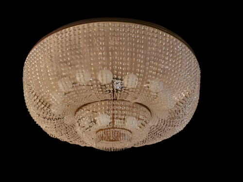 Vintage Crystal and Brass Flush Mount Ballroom Chandelier