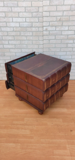 Vintage Walter E. Smithe Figural Stacked Leather Books Library Office End Table