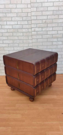 Vintage Walter E. Smithe Figural Stacked Leather Books Library Office End Table